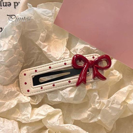 Bow Hair Accessory 2Pcs Girl Hairpin Dot Embossed Decor Faux Leather Cover Clip Bangs BB Styling Tool Accessories Retro Style