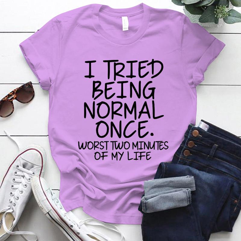

Модные забавные футболки с принтом «Я пытался быть нормальным», женские летние повседневные футболки с короткими рукавами, топы с круглым вырезом L