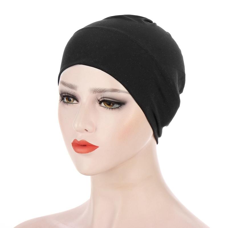 

1Pc Muslim Stretch Hat Cancer Chemo Turban Wrap Cap Milk Fiber Plain Women s Hair Loss Head Scarf чорний