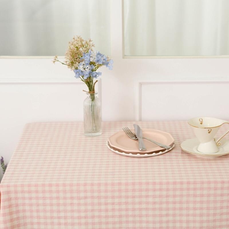 Melancheck Cotton Tablecloth - 5 Colors for 2 People 01 Pink