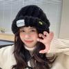 White deer button hat women's autumn and winter plush warm knitted bucket hat cold hat big head circumference wool hat basin hat
