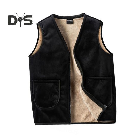 Men Vest Coat V-Neck Sleeveless Solid Color Velvet Lined Vest Coat with Pockets Zipper Closure Thickened Warm Bottoming Waistcoat