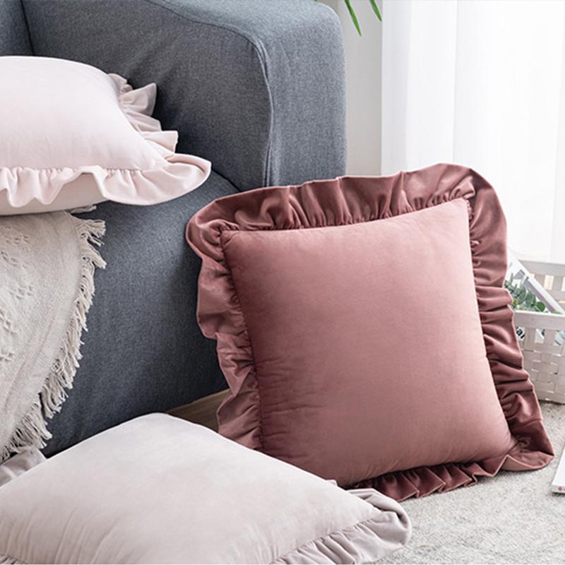 Velvet Cushion Cover Throw Pillow Cover With Ruffled Edge Soft Comfortable Pillowcase Office Home Living Room Bed Decor