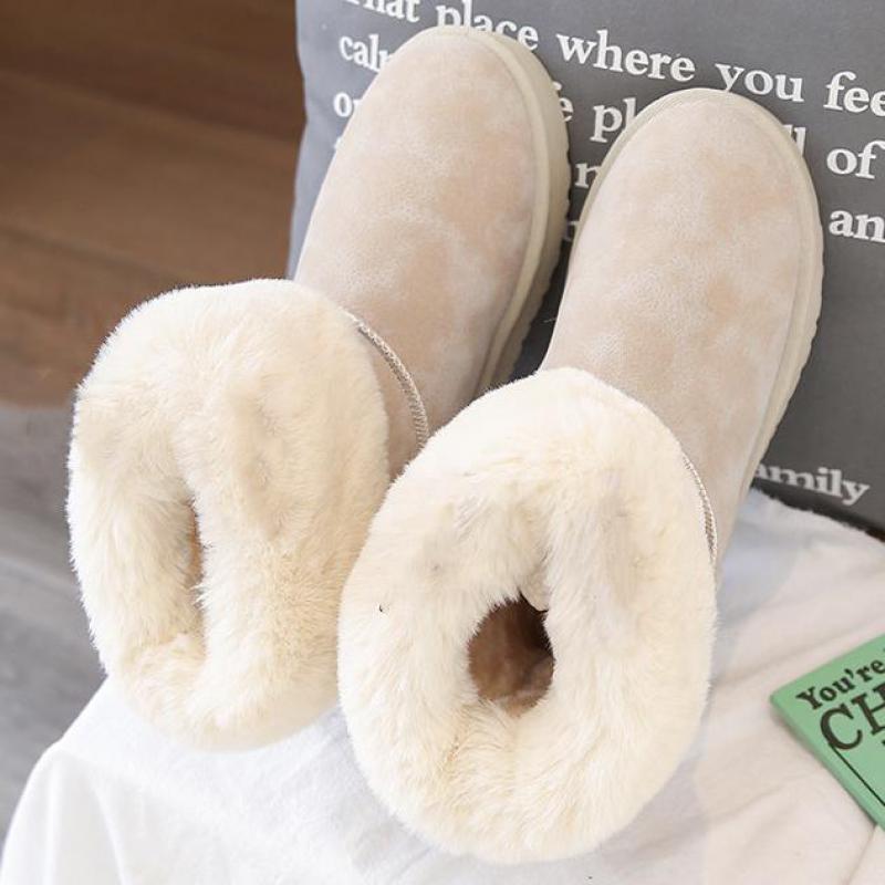 Fashion Winter Women Suede Snow Boots Black Warm Fur Boots Thick Sole Round Toe Comfort Low Heels Ladies Platform Ankle Boots Plush 2025