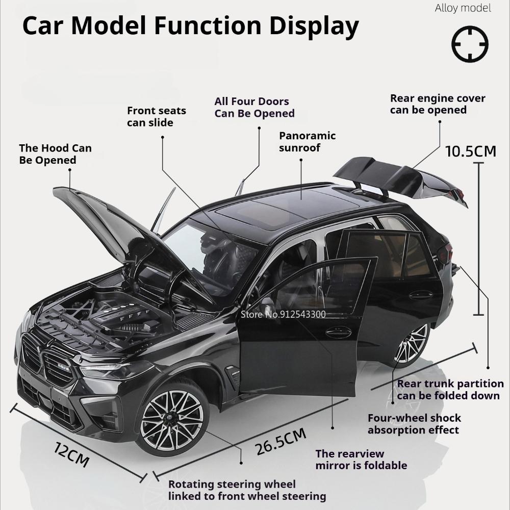 Large 1:18 X5M 530LI Car Model Toy Slide Forward Metal Die-cast Vehicle Foldable Rearview Mirror Models Boys Festival Presents