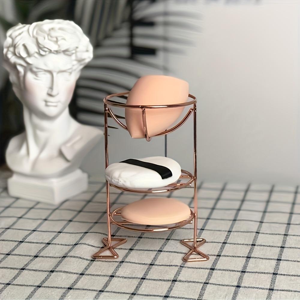1pc Stainless Steel Makeup Sponge Holder, 3-Tier Cosmetic Storage Rack, Polished Finish, Freestanding Beauty Blender Organizer