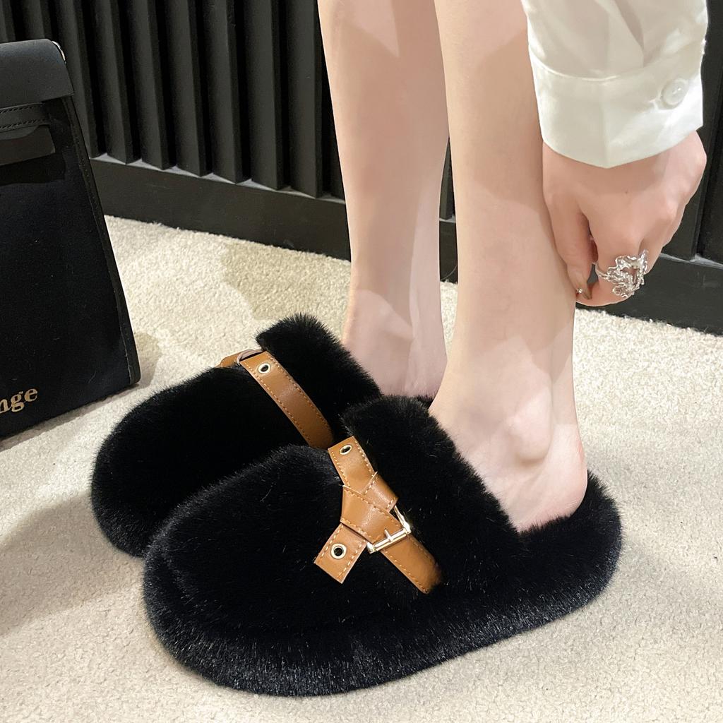 Thick-bottomed Bag Head Mao Mao Slippers Women's Outer Wear 2025 Autumn and Winter Explosion High-end Indoor Home Non-slip Cotton Slippers