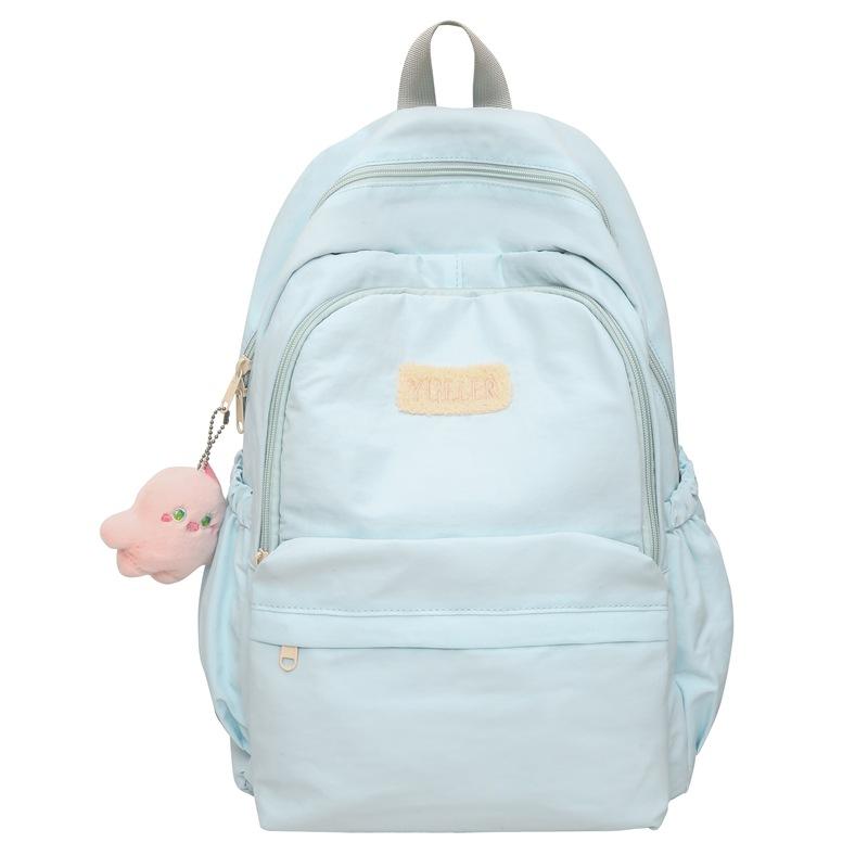 

Spring New Nylon Lightweight Cute Solid Color Letter Casual Large Capacity Backpack for Middle School Students Small(25cm*16cm*33cm) синий