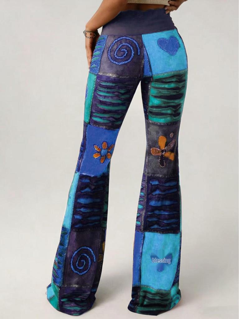 2026 Women's Ethnic Style Tie-Dye High-Waisted Retro Flare Pants