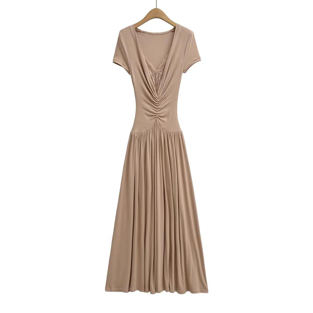 Women's Summer Spicy V-Neck Lace Patchwork Slim-Fit Long Dress