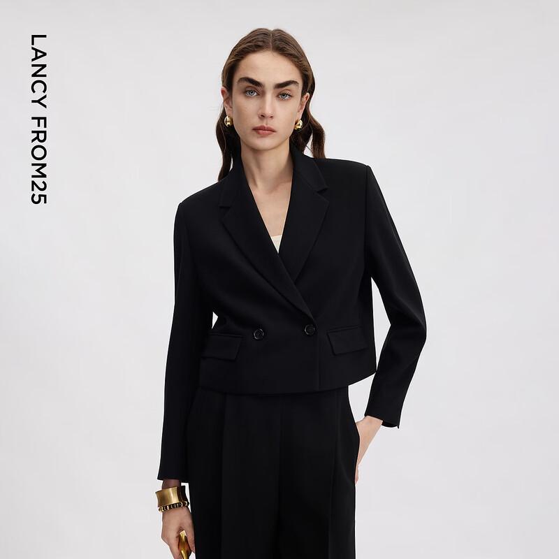 LANCY Women's Black Triacetate Notch Lapel Short Suit Jacket