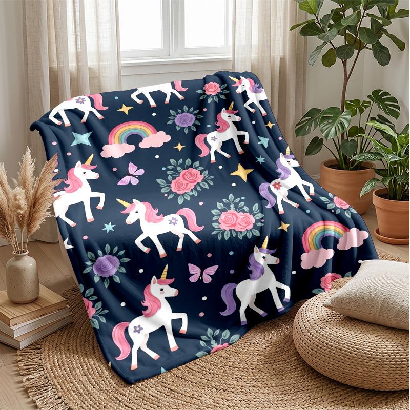 Magical Unicorn Pattern Theme blanket Lightweight Warm Flannel Blanket Decorative Throw Blanket for Home Decoration