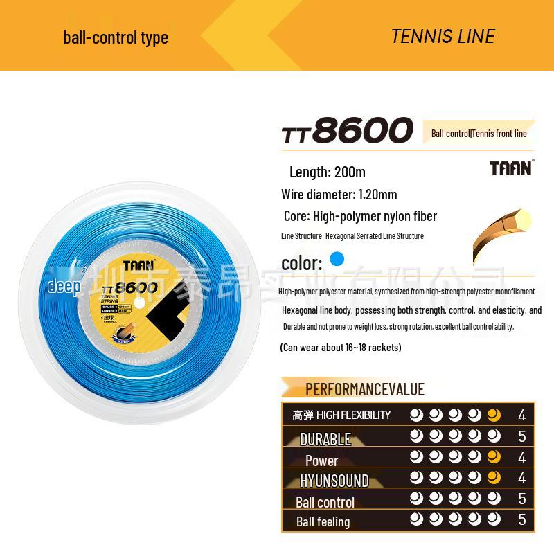 TAAN TT8600 Hexagonal Polyester Tennis String - 200m Reel for Control, Spin, and Power