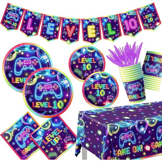 142pcs 10th Video Game Birthday Decorations for Boys 10th Gaming Birthday Party Supplies Tableware 10th Video Game On Plates Napkins Banner