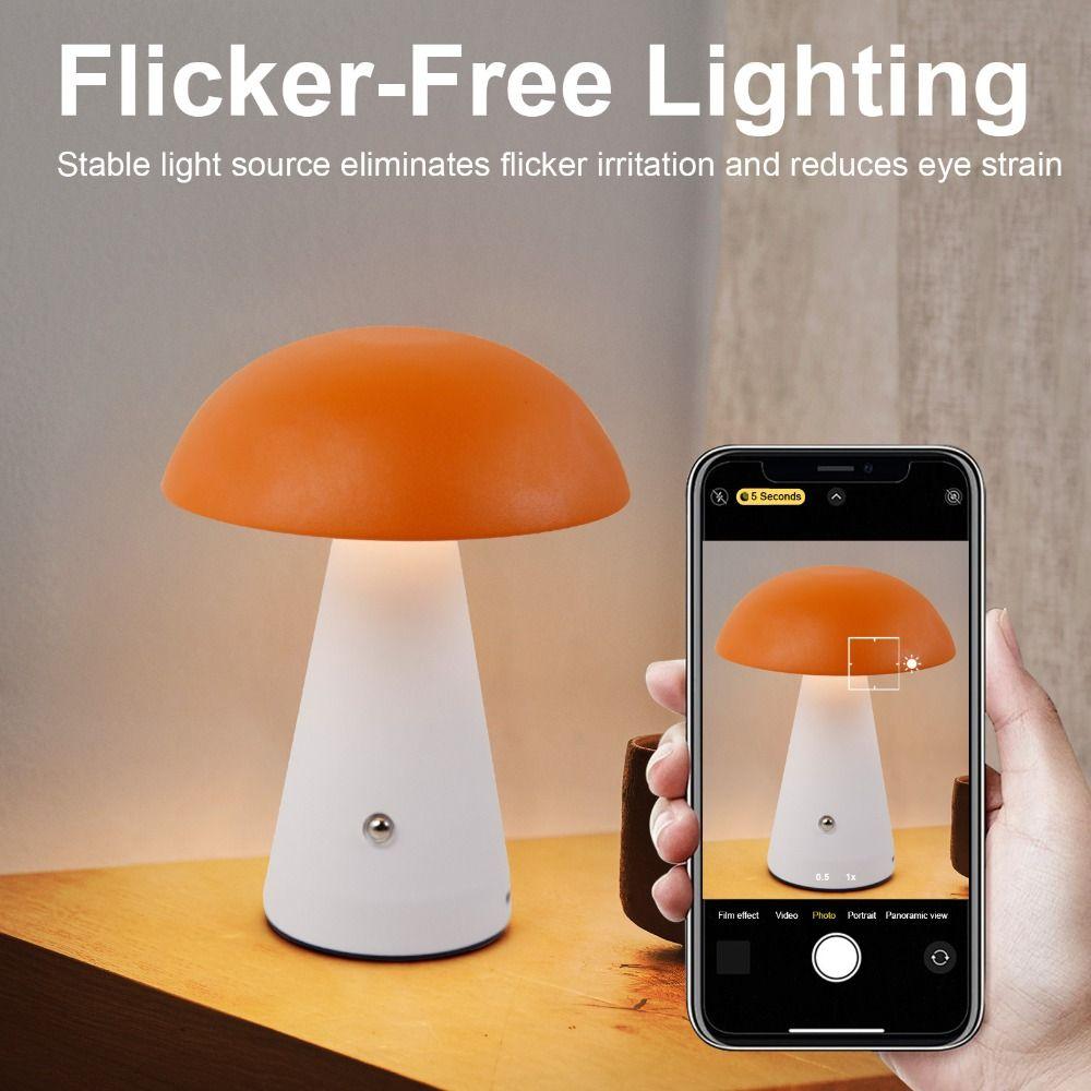Touch-Activated Mushroom Lamp 3 Color USB Rechargeable Touch Desk Light Dimmable Extended Illumination LED Table Lamp