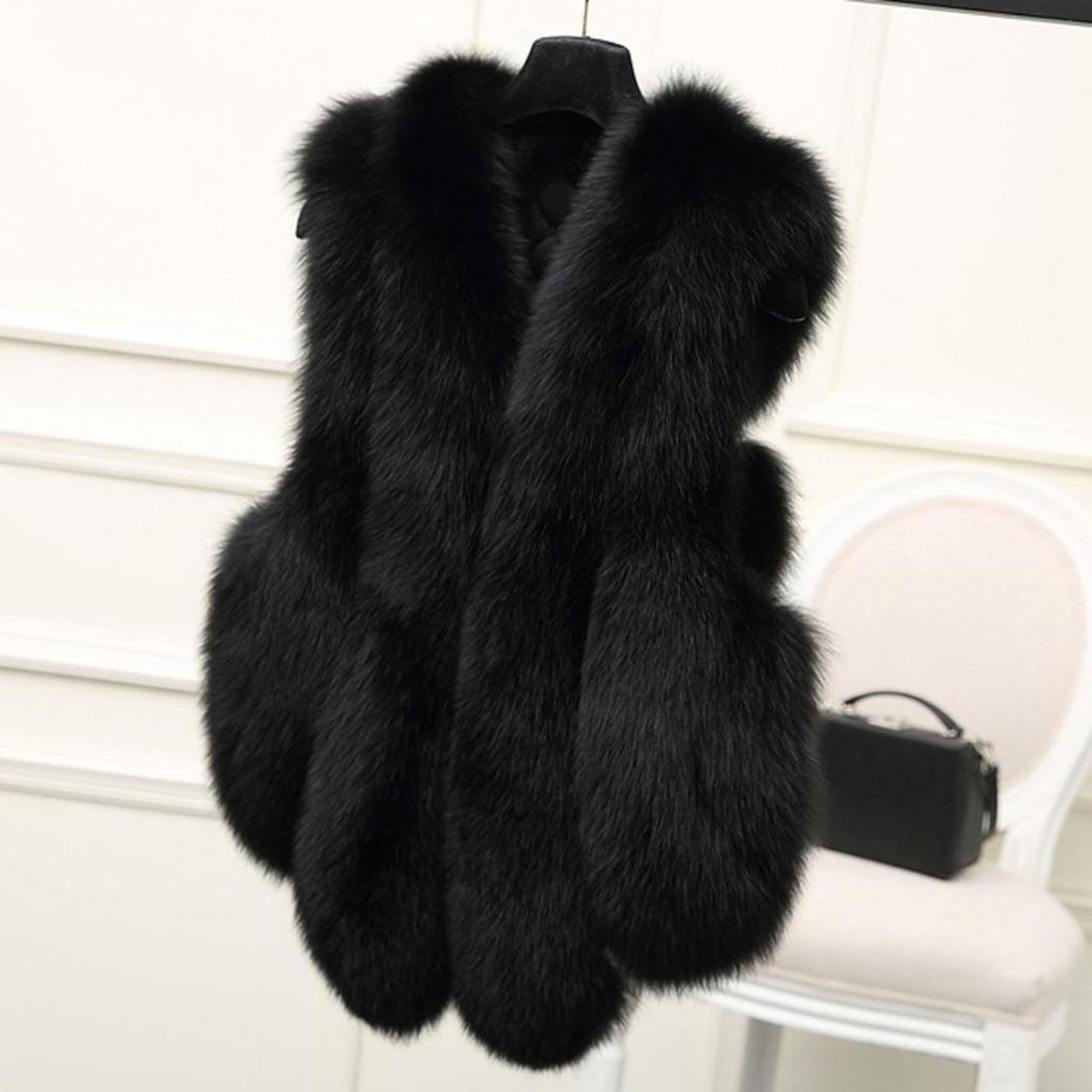 

Женский тонкий жилет больших размеров, верхняя одежда, теплый искусственный жилет, жилет XXL чёрный