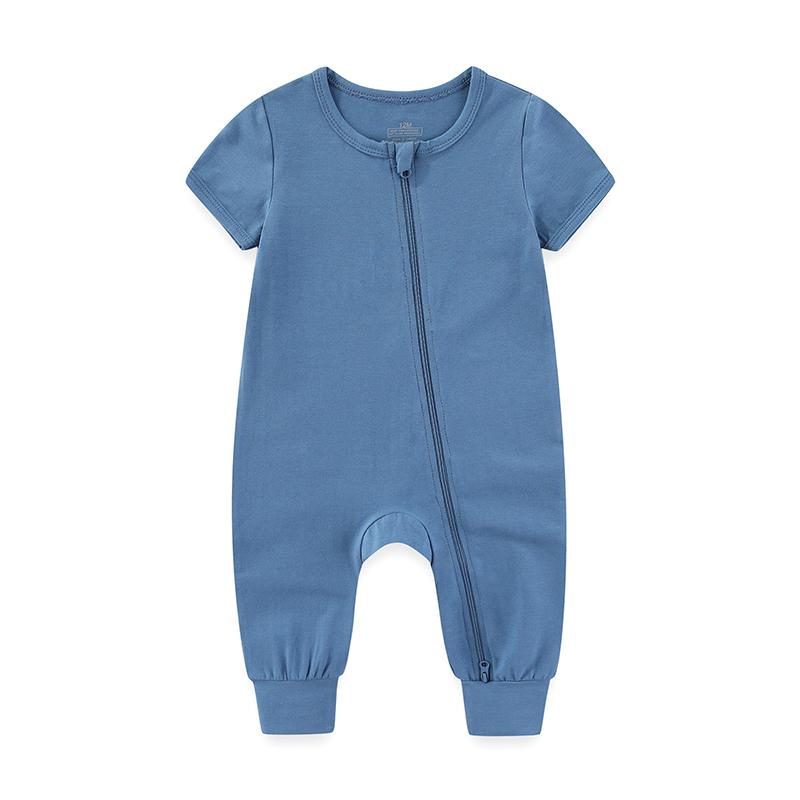 2-teiliger Baby Jungen Mädchen modischer kurzärmliger Overall mit Reißverschluss Baumwolle weich Neugeborenenkleidung