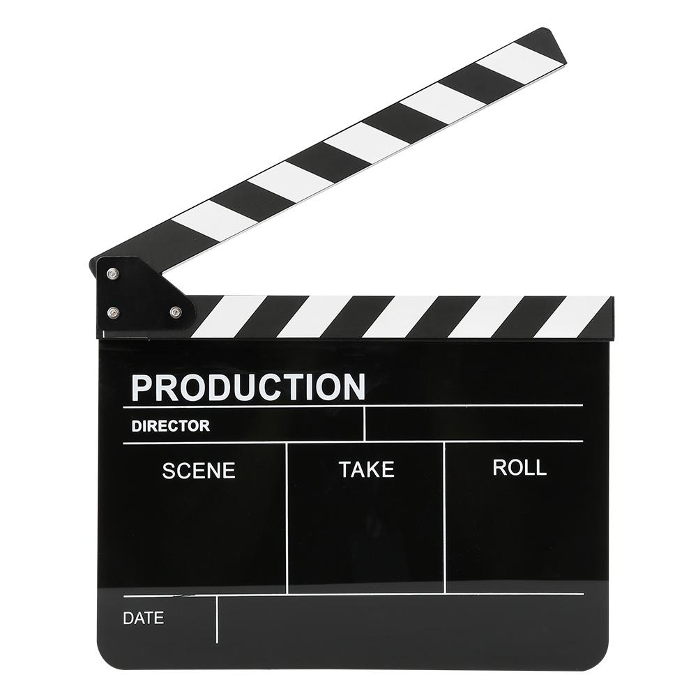 30x25CM Claquete de Acrílico Diretor Profissional Cinema Filme Ação Clap Ferramenta de Fotografia Faixa Branca Quadro Negro