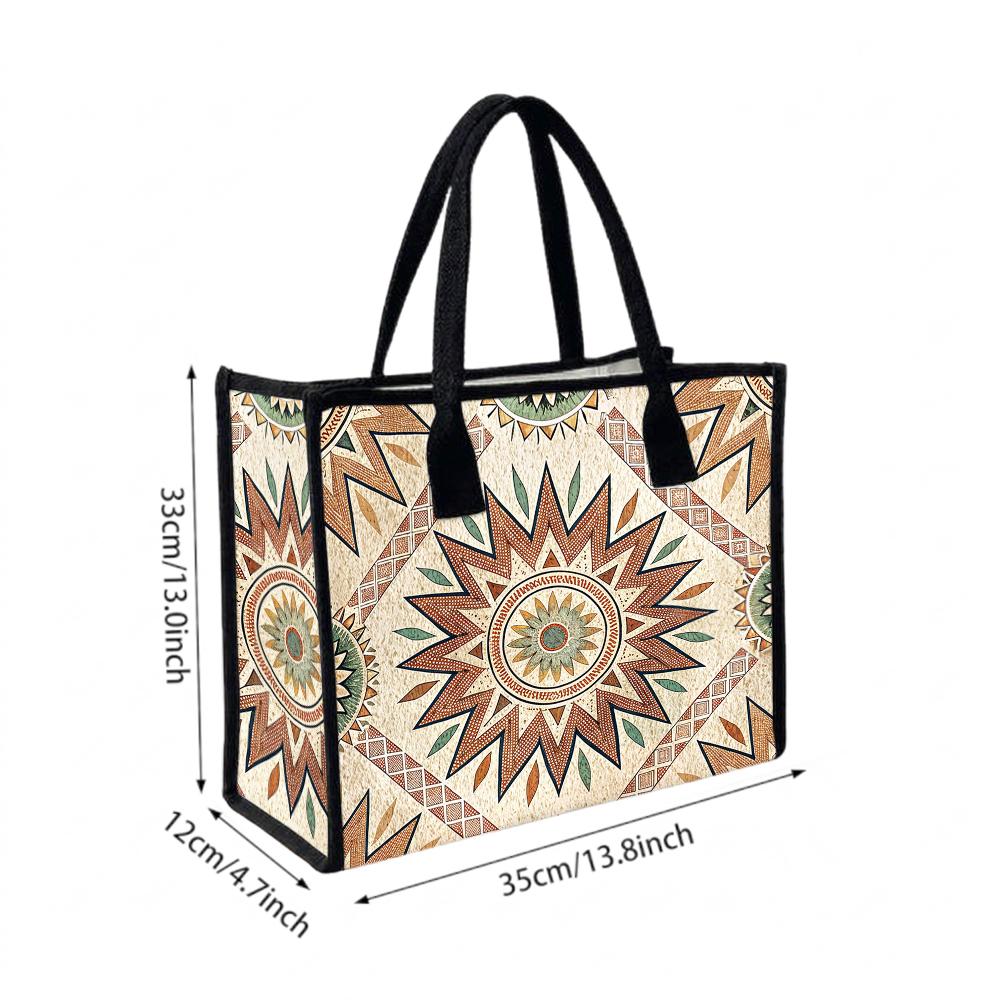 Bohemian Geometric Pattern Tote Bag Large Daily Shoulder Handbag for Women Casual Outdoor Shopping Carry Bag