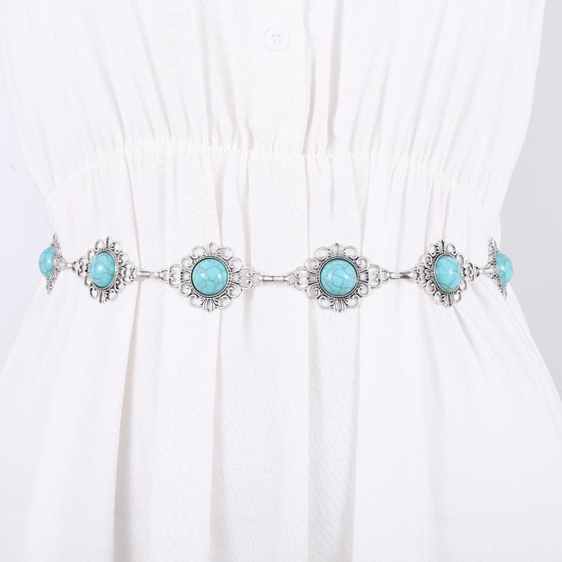 Metal Waist Chain Women'S Dress Waist Decoration Retro Silver Hook Adjustment Belt Five Optional