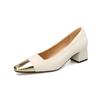 Fashion 2024 LeShion Of Chanmeb Real Leather Women Slingbacks Pumps Block Medium Heels Designer Mix-color Shoes Beige Nude Pumps Office