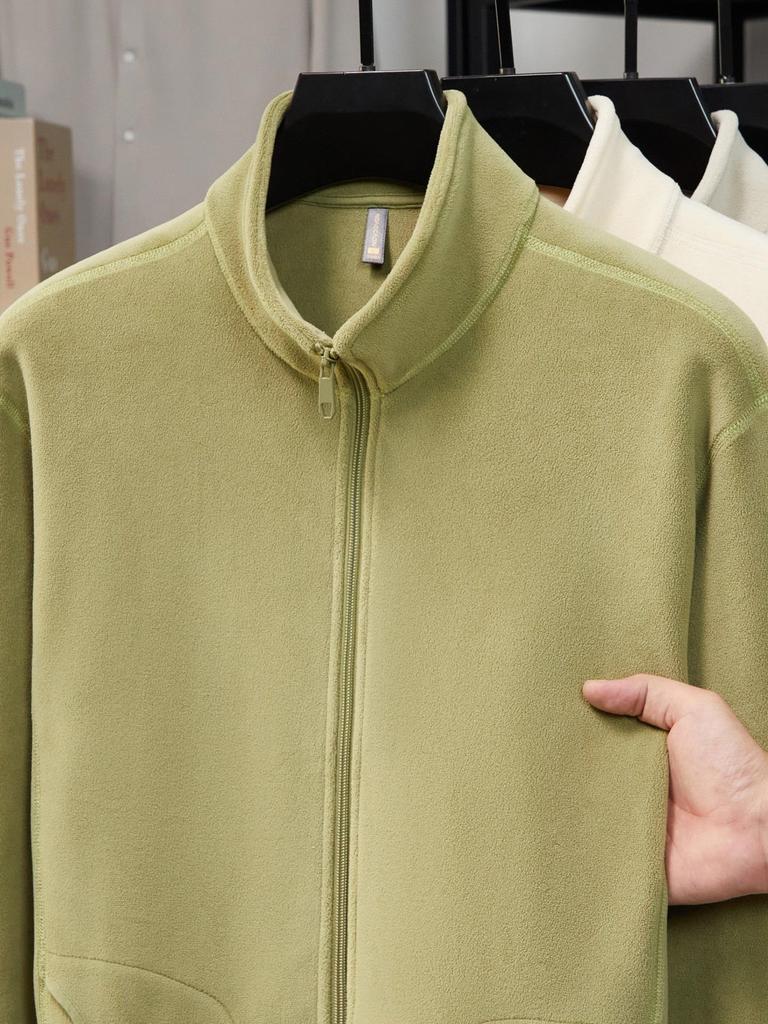 2025 Men's Winter Fleece Stand Collar Zip-Up Hoodie Jacket