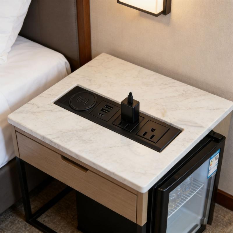 Multiunction Desk Mounted Charging Station Support Wireless Charging 2 110V Socket And 2 USB Port 1 Type C Port