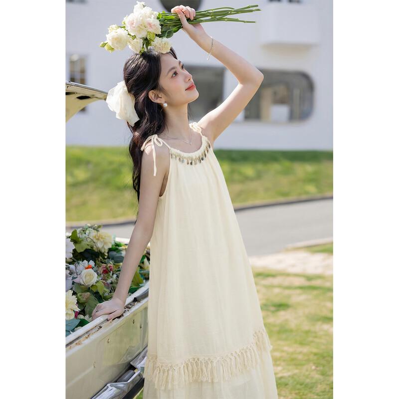 Boho Tassel Tie-Waist Midi Strap Dress