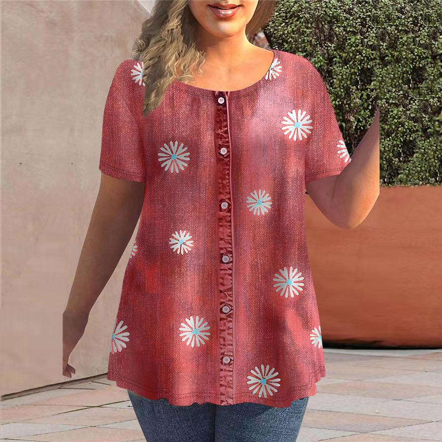 Tricou de vară pentru femei Cowboy Daisy Print Tricouri cu mânecă scurtă Topuri casual imprimate