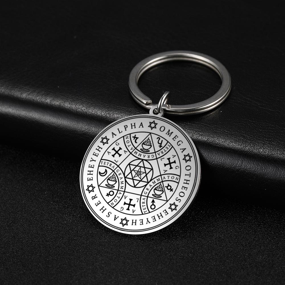 Dawapara Archangels Sigil Talisman Keychain Metatron Witchcraft Triple Moon Pentagram Pendant Stainless Steel Jewelry
