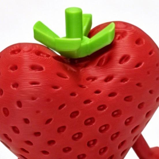 3D Printed Fruit Figure with Movable Joints, Collectible Articulated Red Strawberry Figurine for Home Office Executive Desk Decor