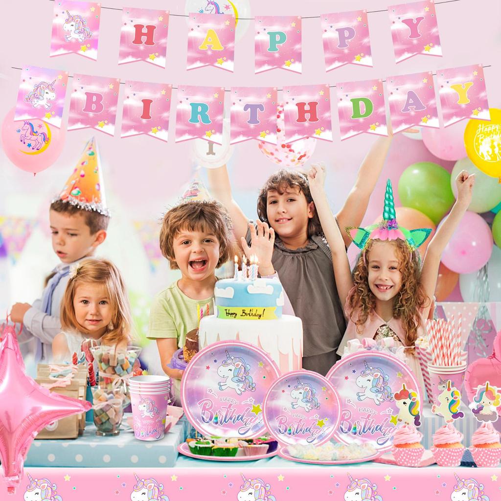 Cartoon Birthday Party Supplies 180pcs Party Tableware and Decoration Set, Cartoon Birthday Plates Cups Tablecloths Balloons Etc