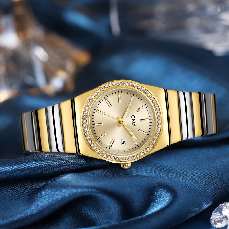 Light Luxury Calendar Room Gold Steel Belt Watch Niche High-End Bamboo Belt Watch Women'S Waterproof Quartz Watch