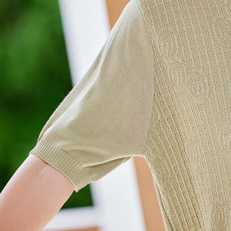 Vergangenes Damen Sommer Dünnstrick V-Ausschnitt T-Shirt