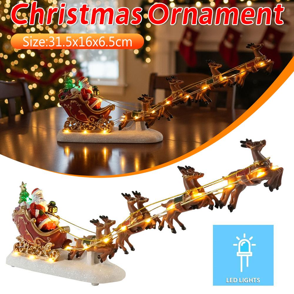 Weihnachten Weihnachtsmann Schlitten mit Rentier Figur, LED Licht Feiertagsdorf Haus Ornament Weihnachten Zuhause Tischdekoration Geschenk