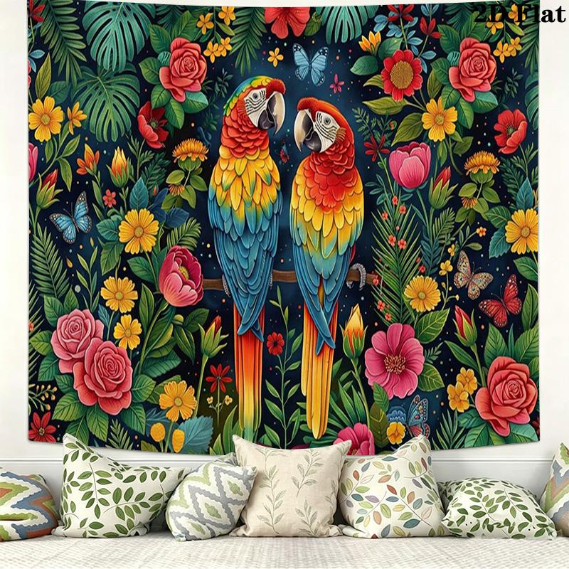 Tropical Parrot Wall Tapestry Aesthetic Wall Hanging Printed Fabric Blanket Decorative Tapestries for Bedroom Living Room Home Decor