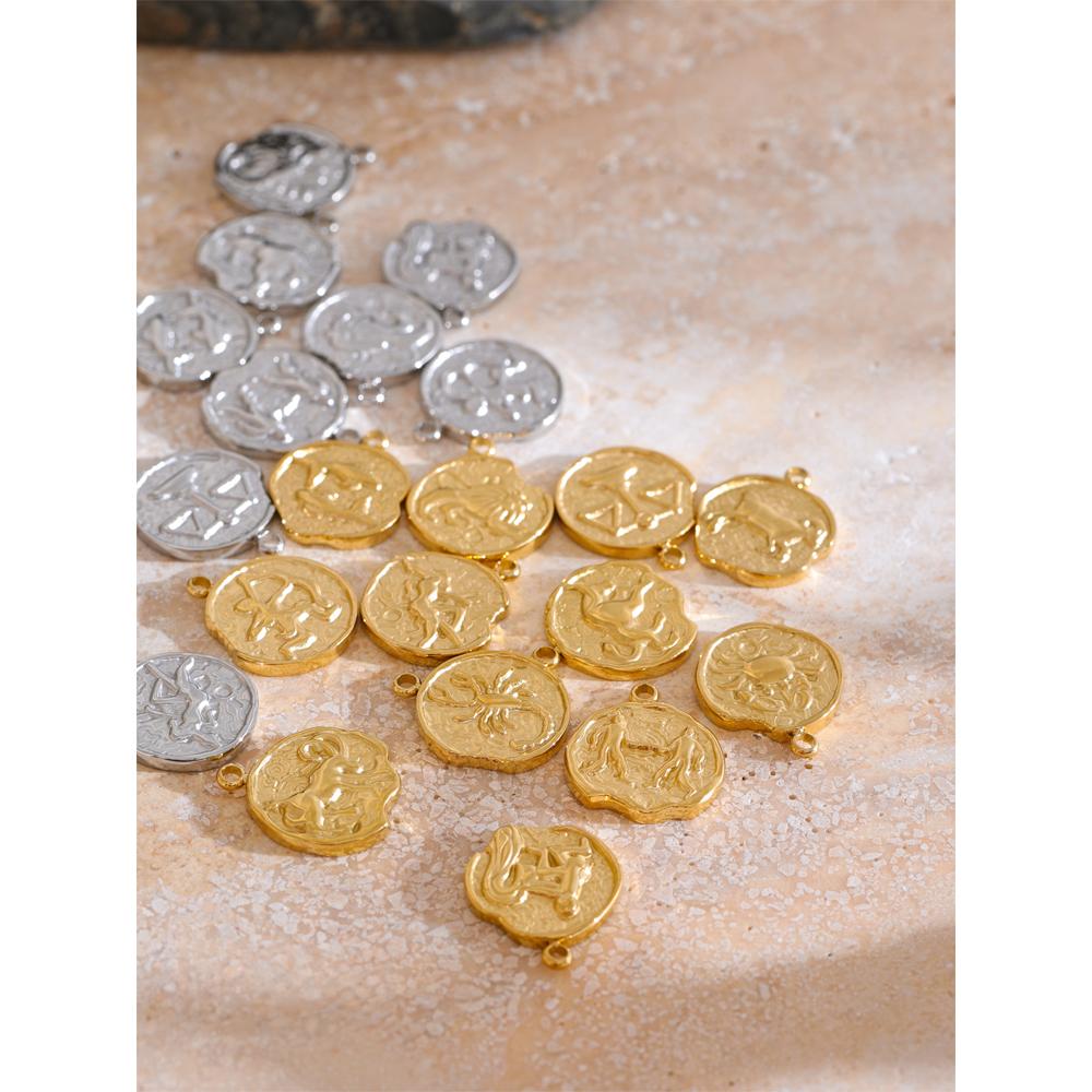 Yhpup Real Gold Plated 12 Constellation Metal Diy Charms For Jewelry Making Bulk Stainless Steel Charm Pendant Accessories