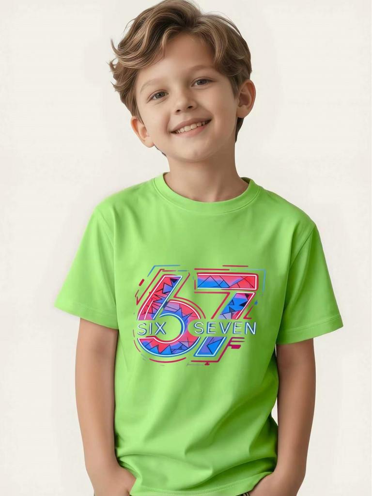 Technologically Colorful Children's T-shirts with Creative Printing Boys' Trendy Short-sleeves