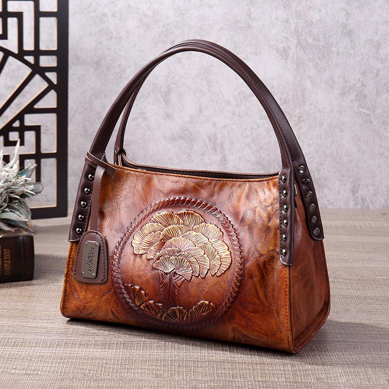 New Chinese Style Women's Bag European and American Retro Embossed Hand-painted Portable Messenger Vegetable Blue Bag