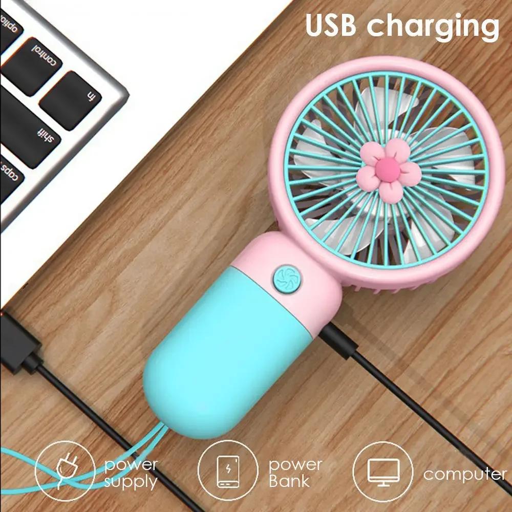 Summer Flower Mini Fan Portable Handheld Fan Cartoon Cute Student Desktop USB Charging Multiple Styles and Colors Fan