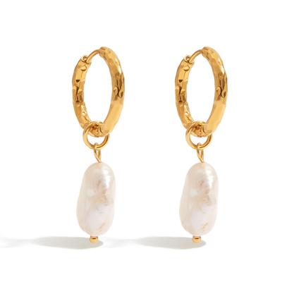 Youthway Irregular Freshwater Pearl Drop Hoop Earrings  Stainless Steel Waterproof  Ears Jewelry Elegant Daily Drop Earrings