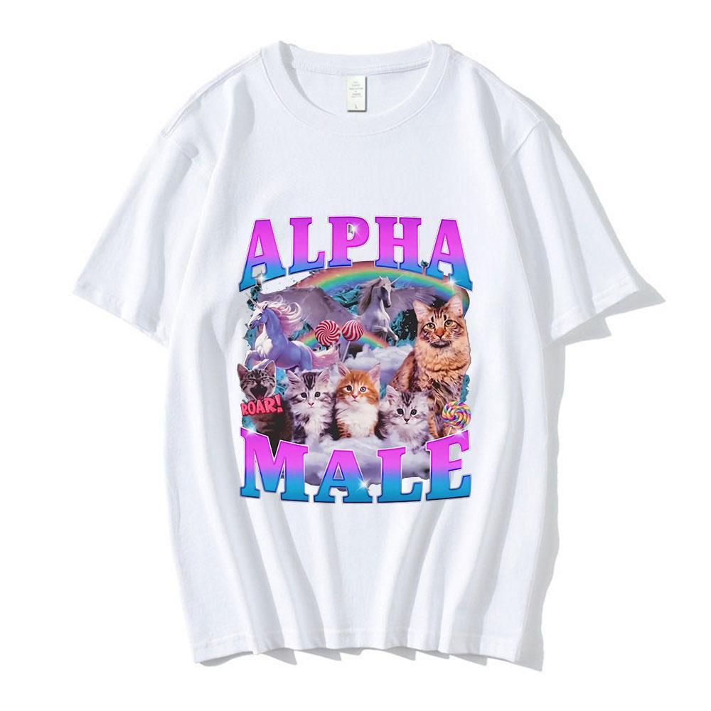 Alpha Male Cute Kitten Cat Unicorn Rainbow Funny Graphic T-shirt Men Women Fashion Short Sleeve T-shirts Cotton Casual T Shirts