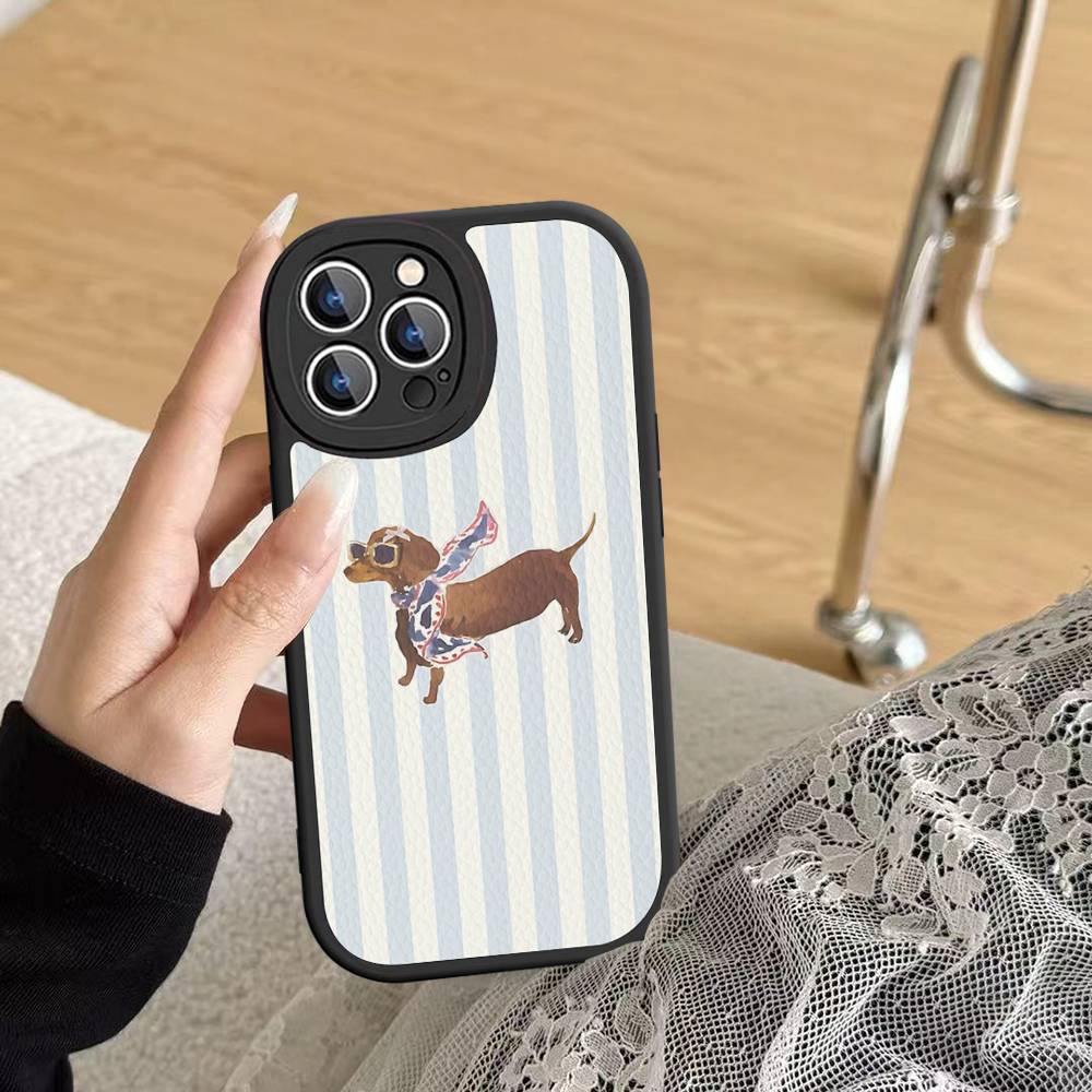 

Чехол для телефона с черной полоской таксы для iPhone 16 15 14 13 12 11 Pro Max Plus Кожаный мягкий чехол iPhone 14 pro
