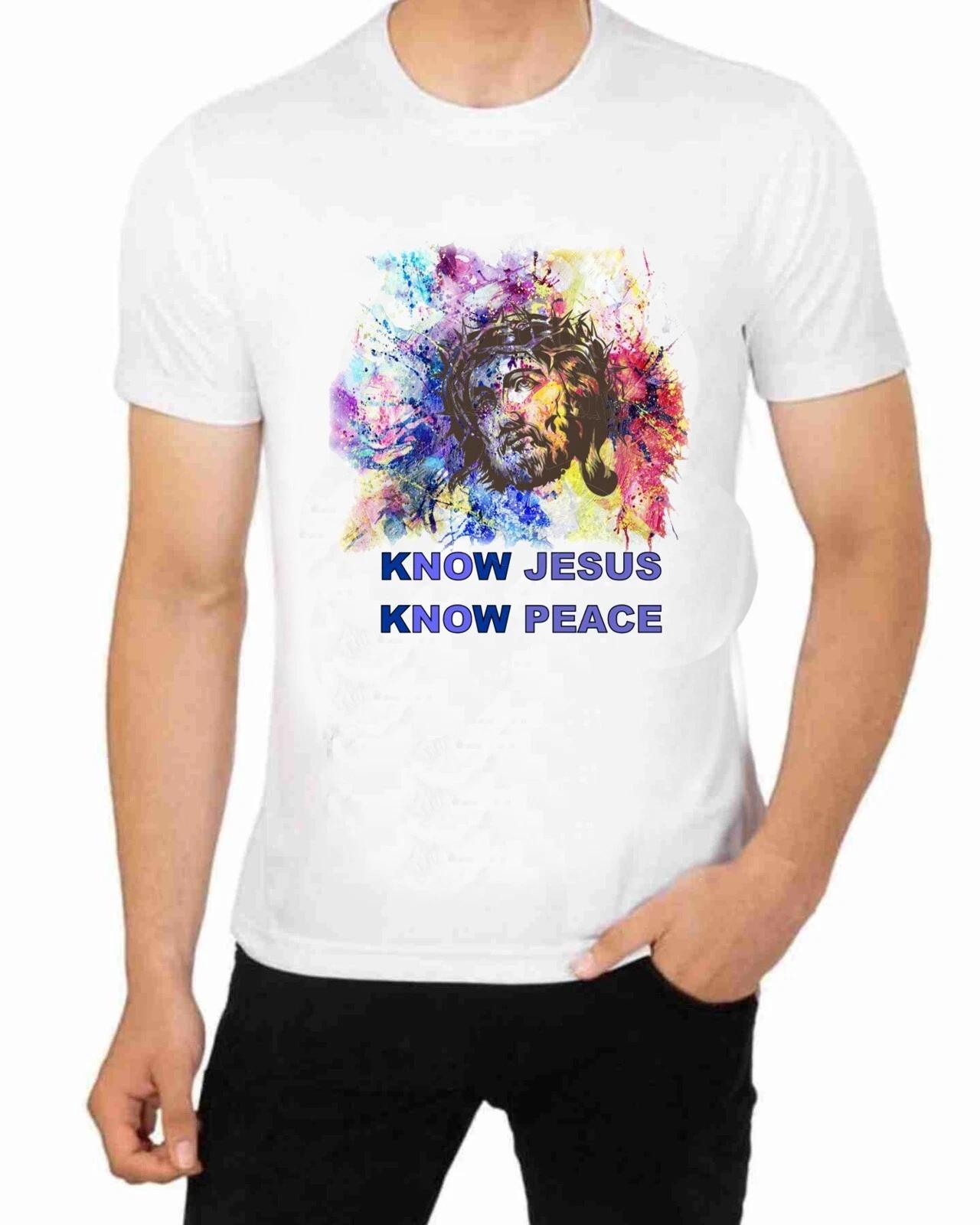 NO Jesus Know Jesus Religious Faith T-Shirt for Men Apparel L