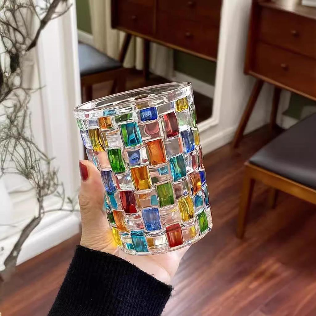 Regenbogen-Schimmer Handbemalte Glas Tasse - Bling Design für den Sommer
