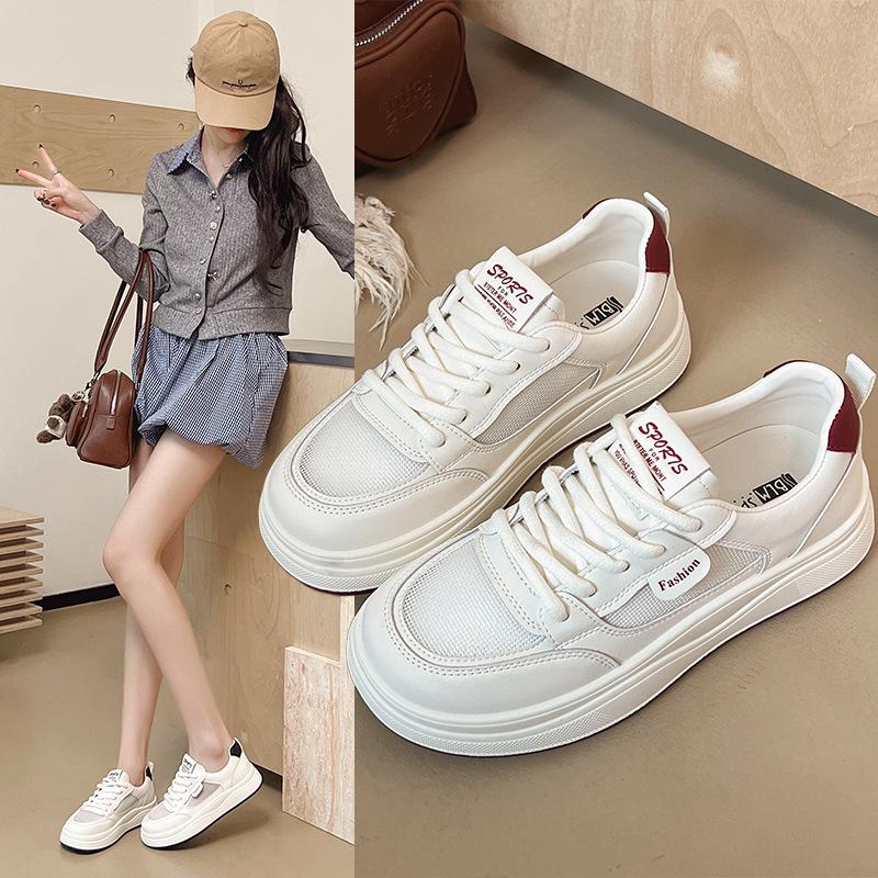 Stepping On Shit Feeling Leather Little White Shoes Women's 2025 Spring New Versatile Platform Sports Board Shoes Non-slip Waterproof Sports Shoes