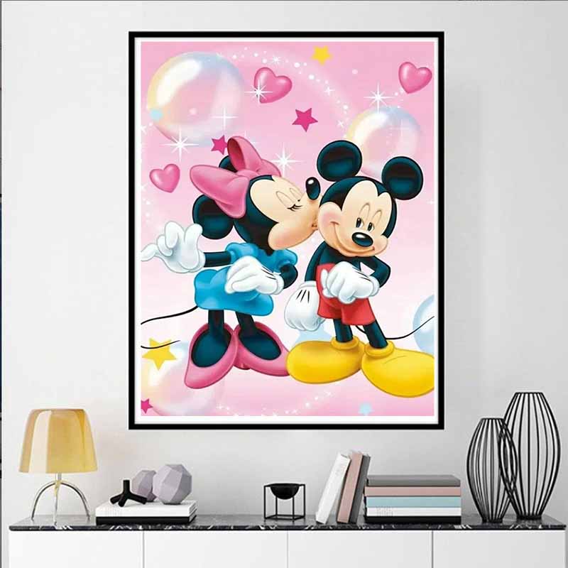 Disney Diamond Painting Mickey and Minnie Kissing Theme Illustration Cute DIY Rhinestone Mosaic Cross Stitch Kit Embroidery Gift, Home Decor