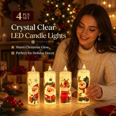 Conjunto de 4 Velas LED a Pilha Conjunto Eletrônico de Vela Papai Noel Decoração de Casa