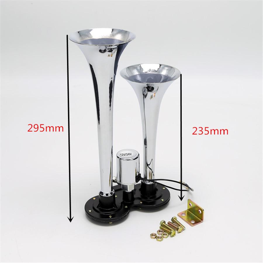 Dual Trumpet Air Horn Chrome  12V/24V 150db Super Loud Trumpet Air Horn for Car Truck Train Boat
