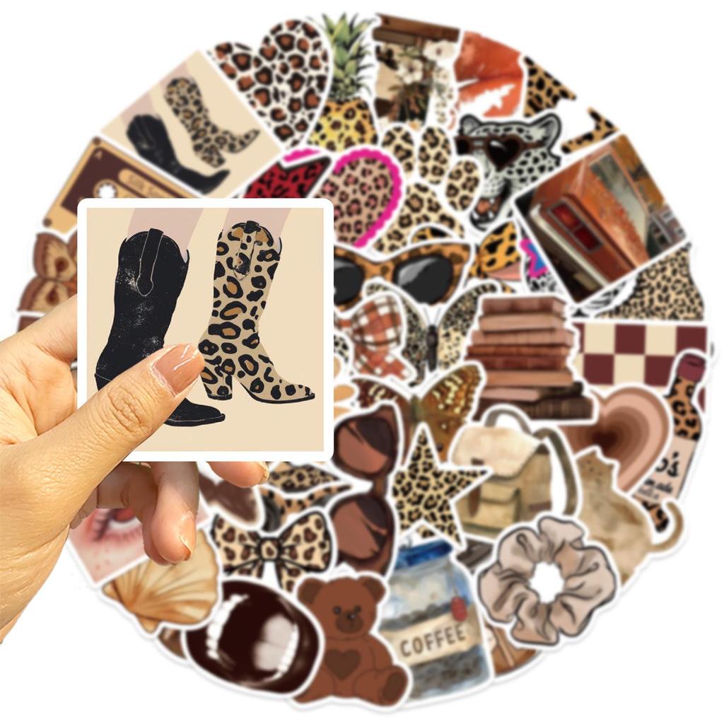 50pcs Leopard Love Stickers Set Retro Aesthetic Downtown Girls Stickers Cool Trendy Y2K Stickers for Laptop Skateboard